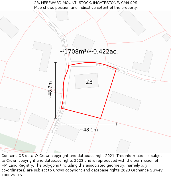 23, HEREWARD MOUNT, STOCK, INGATESTONE, CM4 9PS: Plot and title map