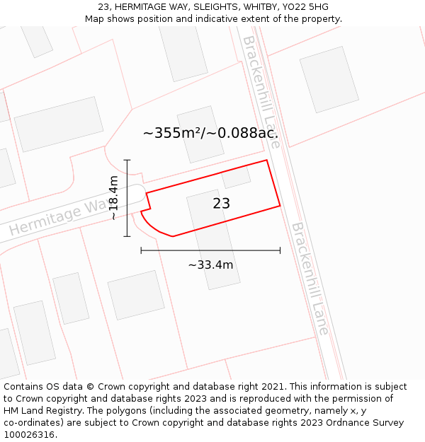23, HERMITAGE WAY, SLEIGHTS, WHITBY, YO22 5HG: Plot and title map