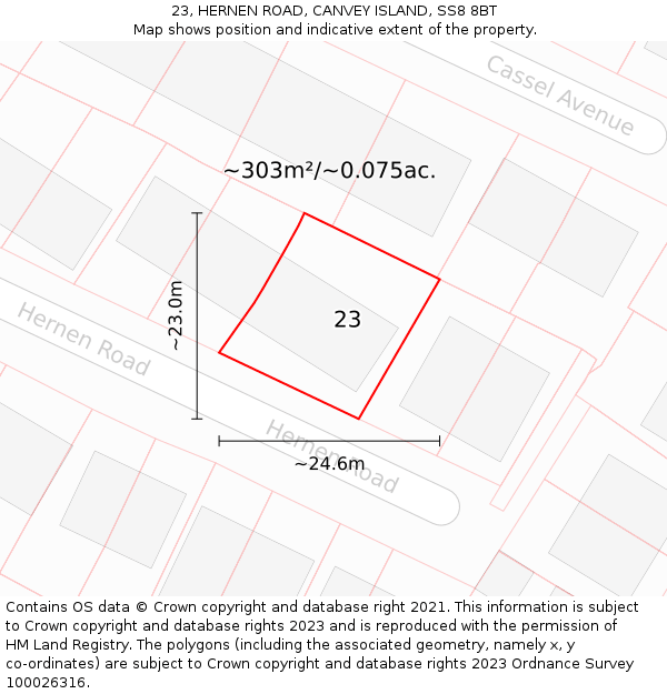 23, HERNEN ROAD, CANVEY ISLAND, SS8 8BT: Plot and title map