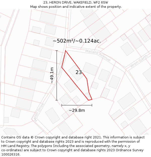 23, HERON DRIVE, WAKEFIELD, WF2 6SW: Plot and title map