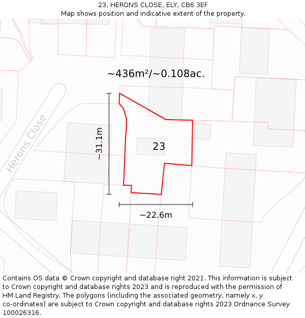 23, HERONS CLOSE, ELY, CB6 3EF: Plot and title map