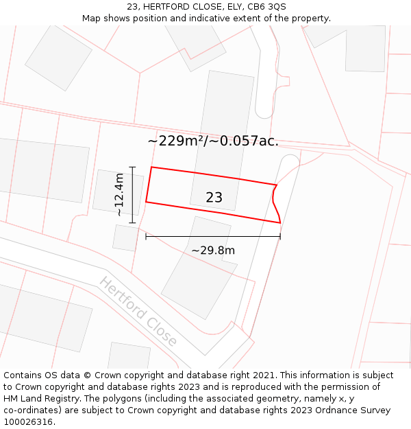 23, HERTFORD CLOSE, ELY, CB6 3QS: Plot and title map