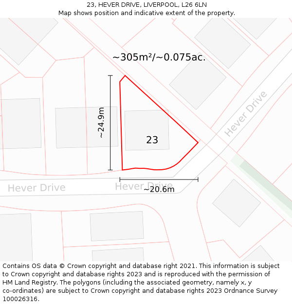 23, HEVER DRIVE, LIVERPOOL, L26 6LN: Plot and title map