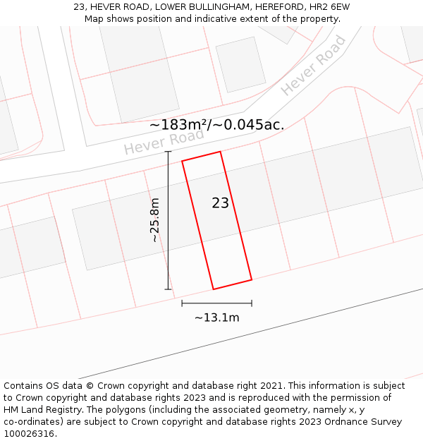 23, HEVER ROAD, LOWER BULLINGHAM, HEREFORD, HR2 6EW: Plot and title map
