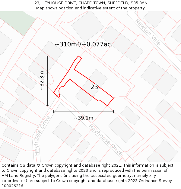 23, HEYHOUSE DRIVE, CHAPELTOWN, SHEFFIELD, S35 3AN: Plot and title map