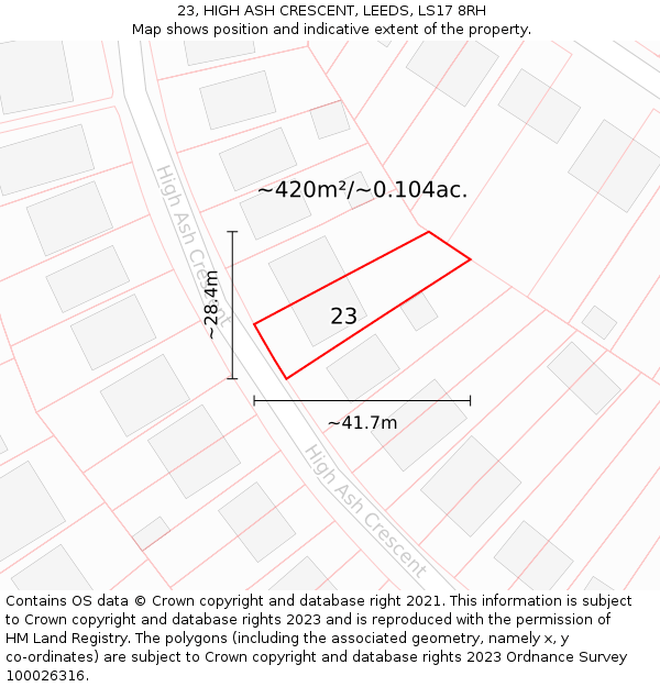 23, HIGH ASH CRESCENT, LEEDS, LS17 8RH: Plot and title map