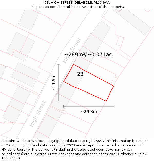 23, HIGH STREET, DELABOLE, PL33 9AA: Plot and title map