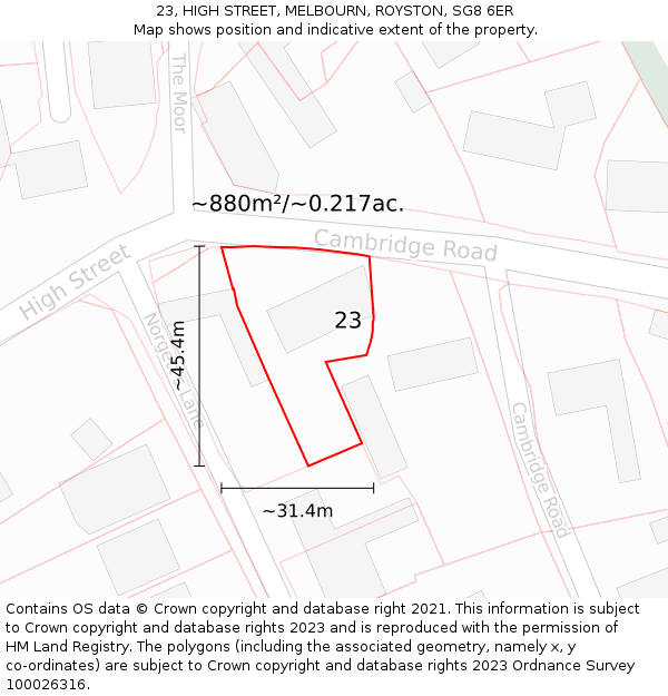 23, HIGH STREET, MELBOURN, ROYSTON, SG8 6ER: Plot and title map