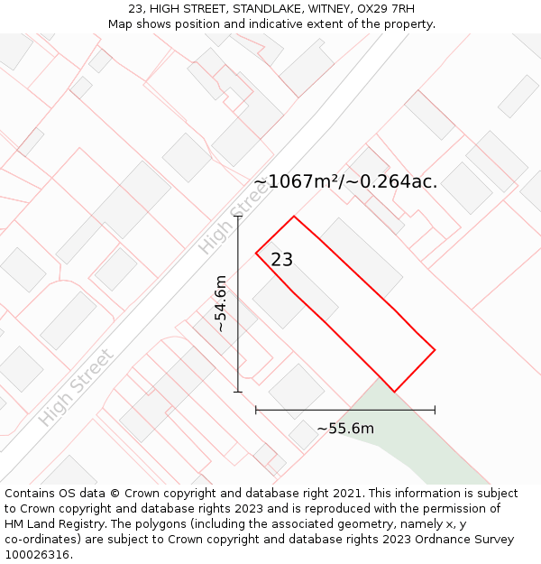 23, HIGH STREET, STANDLAKE, WITNEY, OX29 7RH: Plot and title map