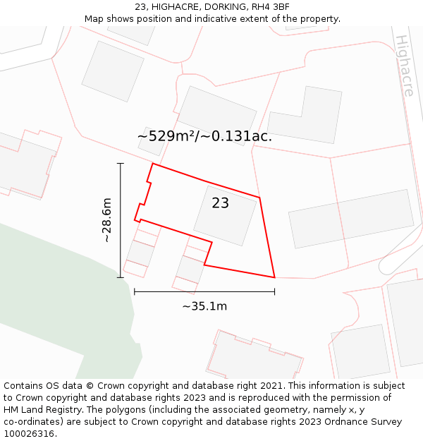 23, HIGHACRE, DORKING, RH4 3BF: Plot and title map