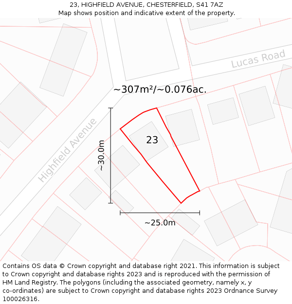 23, HIGHFIELD AVENUE, CHESTERFIELD, S41 7AZ: Plot and title map