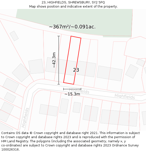 23, HIGHFIELDS, SHREWSBURY, SY2 5PQ: Plot and title map