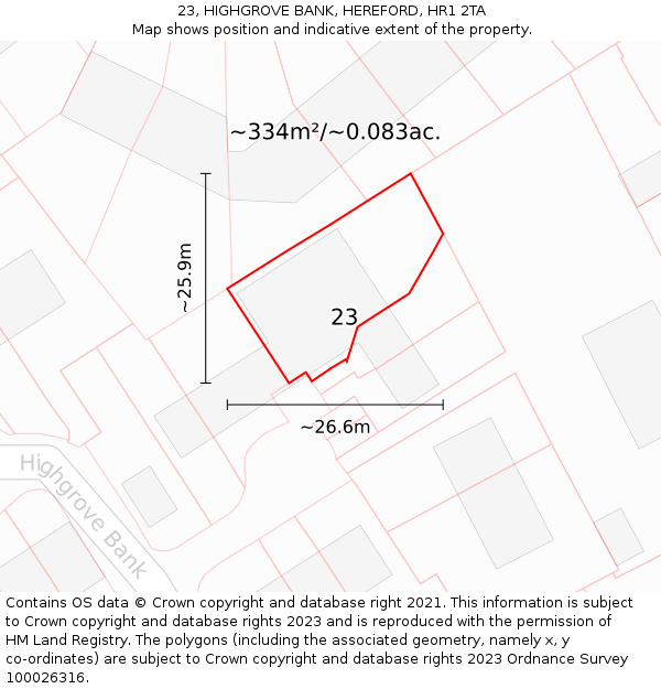 23, HIGHGROVE BANK, HEREFORD, HR1 2TA: Plot and title map