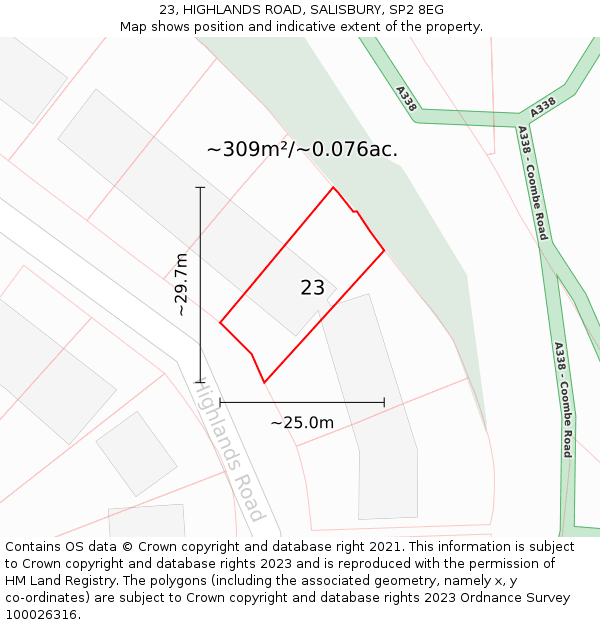 23, HIGHLANDS ROAD, SALISBURY, SP2 8EG: Plot and title map