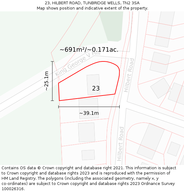 23, HILBERT ROAD, TUNBRIDGE WELLS, TN2 3SA: Plot and title map