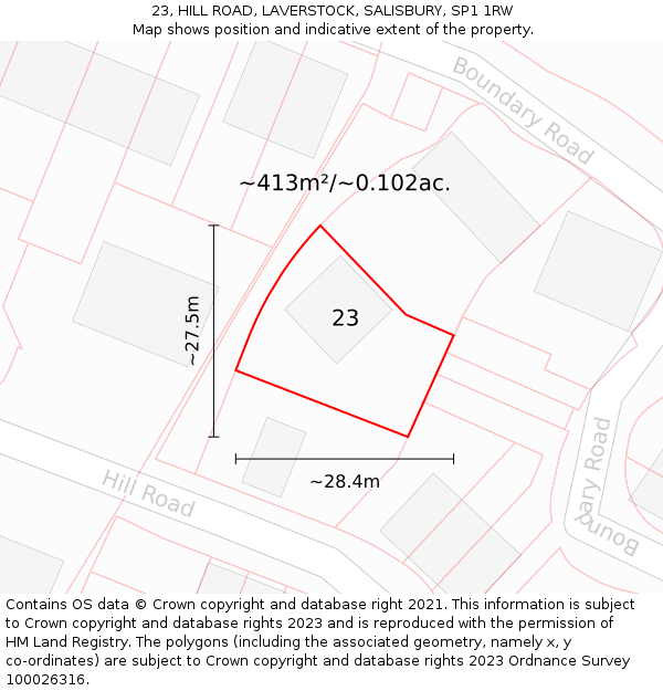23, HILL ROAD, LAVERSTOCK, SALISBURY, SP1 1RW: Plot and title map