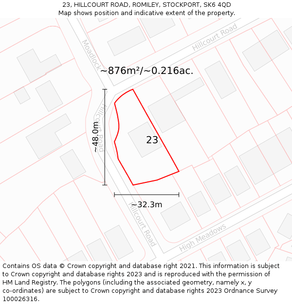23, HILLCOURT ROAD, ROMILEY, STOCKPORT, SK6 4QD: Plot and title map