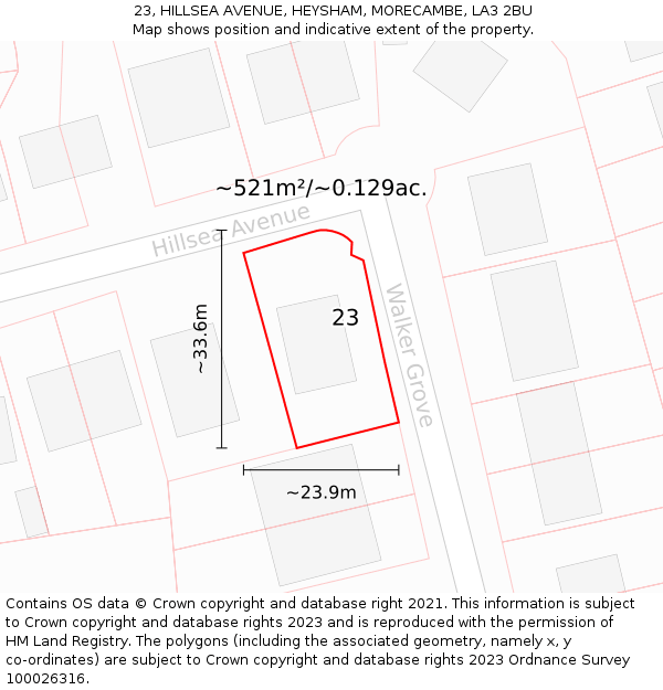 23, HILLSEA AVENUE, HEYSHAM, MORECAMBE, LA3 2BU: Plot and title map