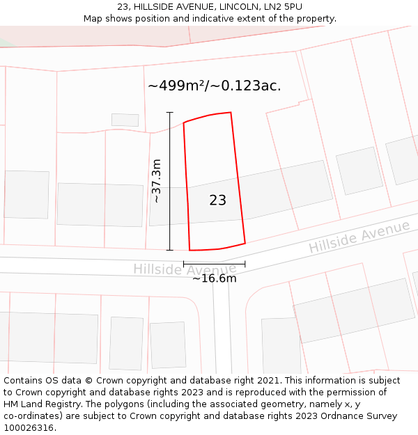 23, HILLSIDE AVENUE, LINCOLN, LN2 5PU: Plot and title map