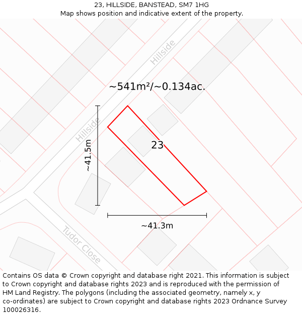 23, HILLSIDE, BANSTEAD, SM7 1HG: Plot and title map