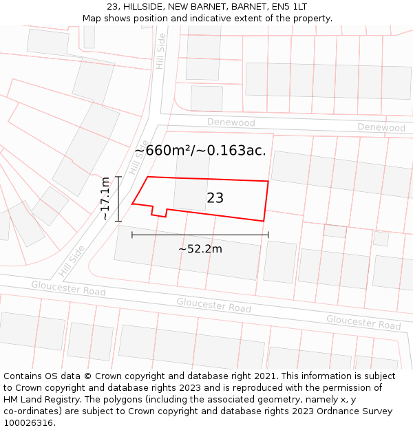 23, HILLSIDE, NEW BARNET, BARNET, EN5 1LT: Plot and title map