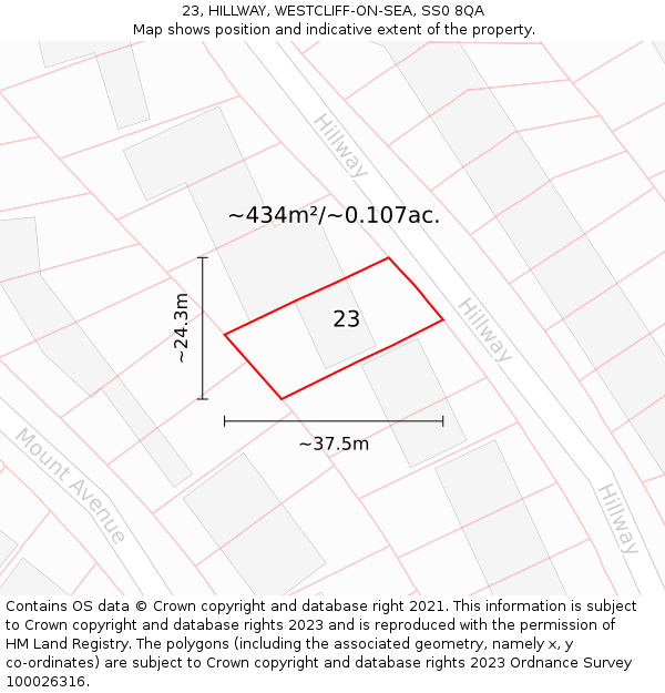 23, HILLWAY, WESTCLIFF-ON-SEA, SS0 8QA: Plot and title map