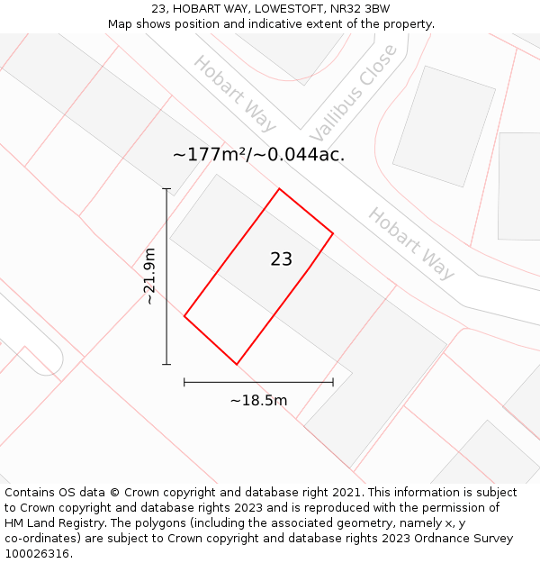 23, HOBART WAY, LOWESTOFT, NR32 3BW: Plot and title map