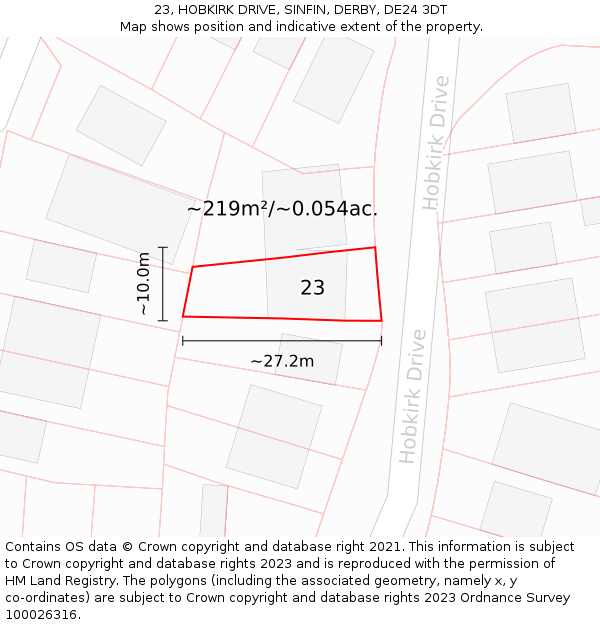 23, HOBKIRK DRIVE, SINFIN, DERBY, DE24 3DT: Plot and title map