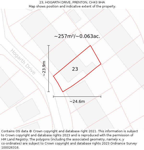 23, HOGARTH DRIVE, PRENTON, CH43 9HA: Plot and title map