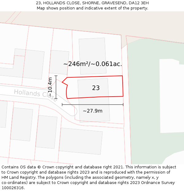 23, HOLLANDS CLOSE, SHORNE, GRAVESEND, DA12 3EH: Plot and title map