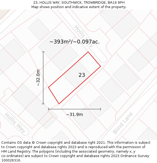 23, HOLLIS WAY, SOUTHWICK, TROWBRIDGE, BA14 9PH: Plot and title map