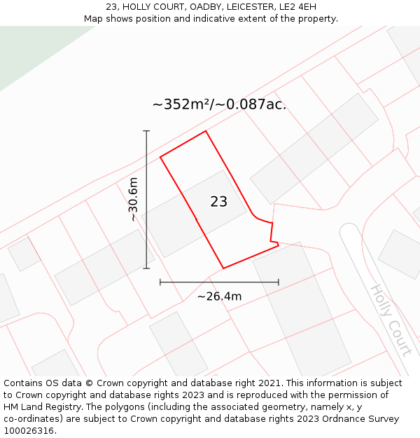 23, HOLLY COURT, OADBY, LEICESTER, LE2 4EH: Plot and title map