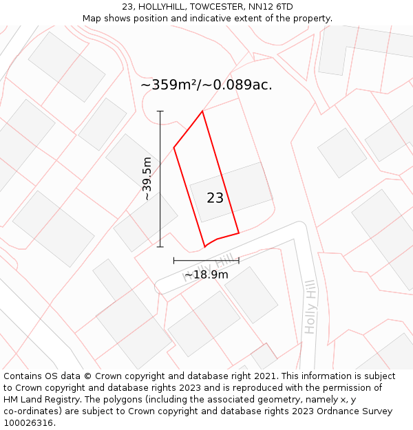 23, HOLLYHILL, TOWCESTER, NN12 6TD: Plot and title map