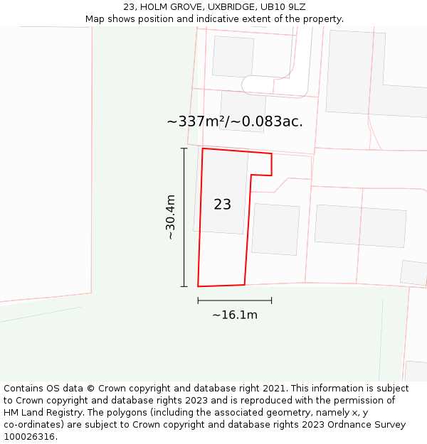 23, HOLM GROVE, UXBRIDGE, UB10 9LZ: Plot and title map