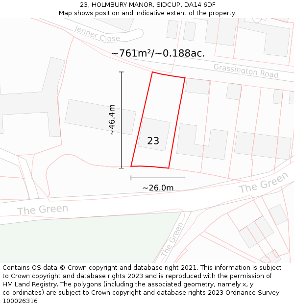 23, HOLMBURY MANOR, SIDCUP, DA14 6DF: Plot and title map