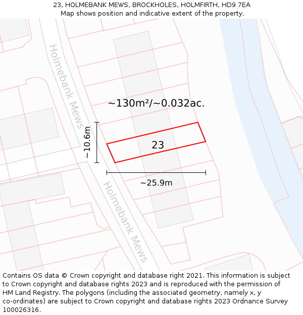 23, HOLMEBANK MEWS, BROCKHOLES, HOLMFIRTH, HD9 7EA: Plot and title map