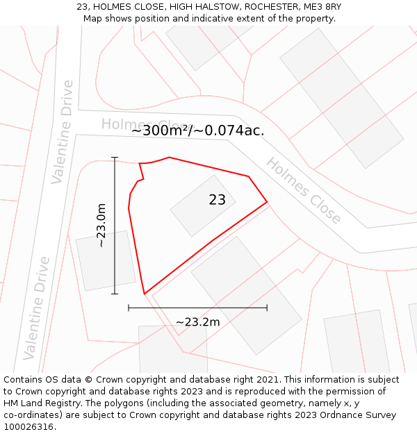 23, HOLMES CLOSE, HIGH HALSTOW, ROCHESTER, ME3 8RY: Plot and title map
