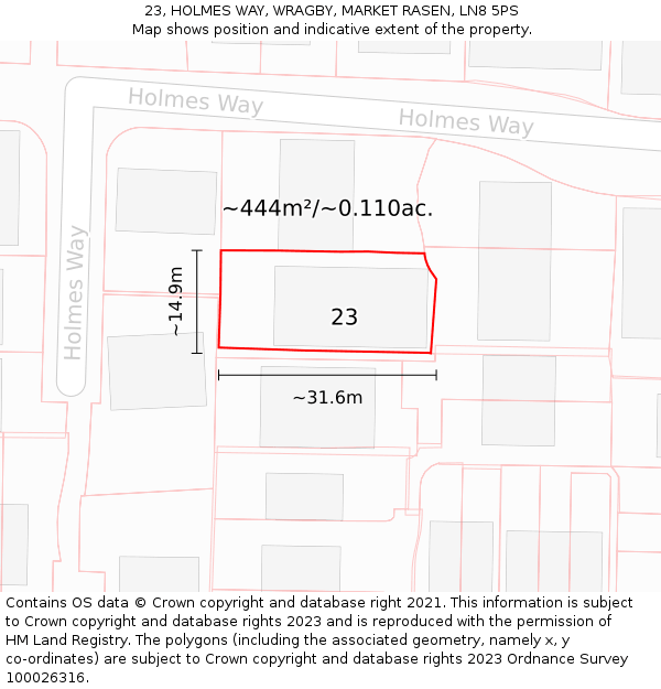 23, HOLMES WAY, WRAGBY, MARKET RASEN, LN8 5PS: Plot and title map