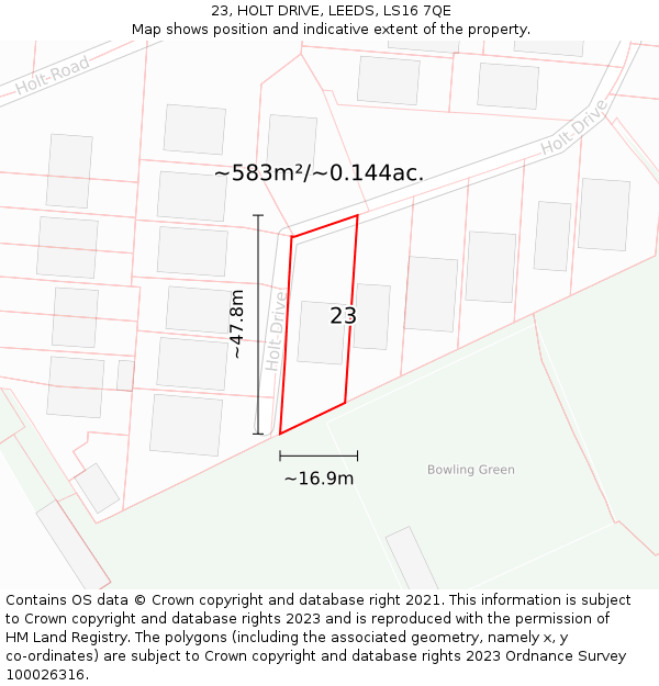 23, HOLT DRIVE, LEEDS, LS16 7QE: Plot and title map