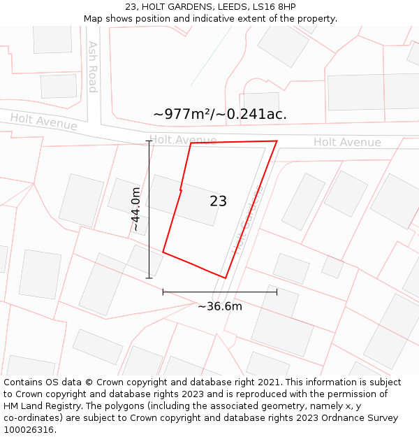 23, HOLT GARDENS, LEEDS, LS16 8HP: Plot and title map