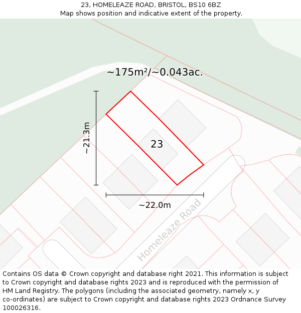 23, HOMELEAZE ROAD, BRISTOL, BS10 6BZ: Plot and title map