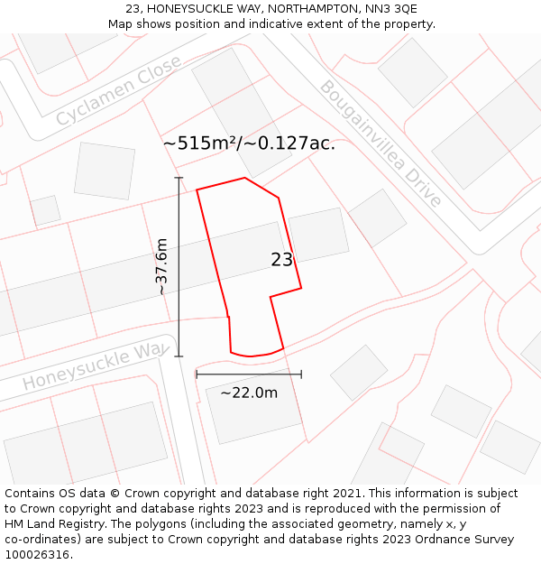23, HONEYSUCKLE WAY, NORTHAMPTON, NN3 3QE: Plot and title map