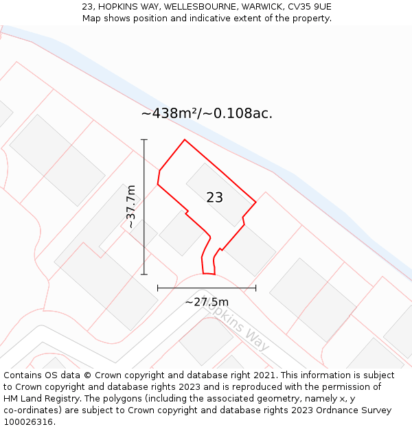 23, HOPKINS WAY, WELLESBOURNE, WARWICK, CV35 9UE: Plot and title map