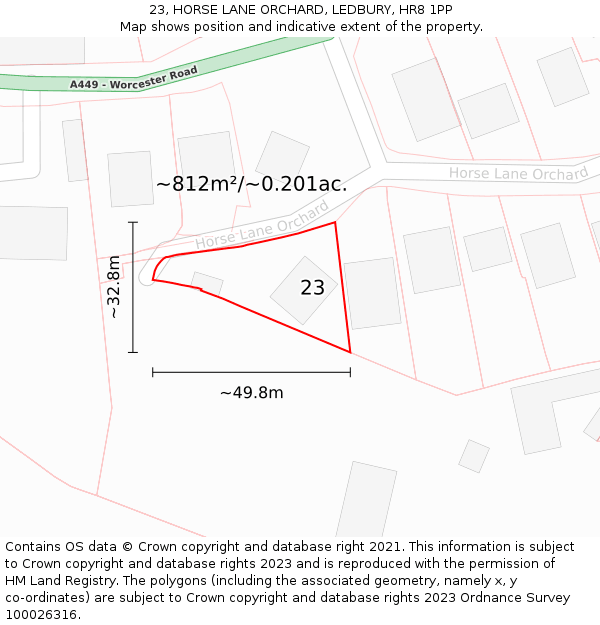 23, HORSE LANE ORCHARD, LEDBURY, HR8 1PP: Plot and title map