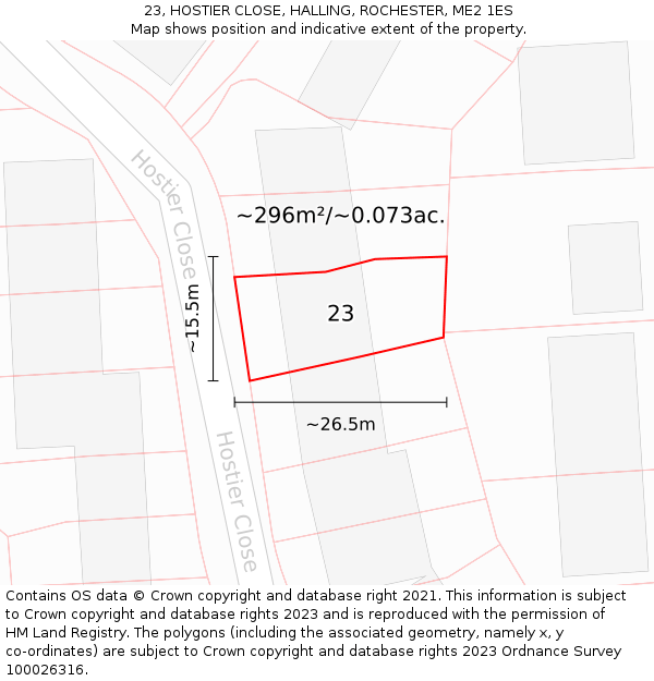 23, HOSTIER CLOSE, HALLING, ROCHESTER, ME2 1ES: Plot and title map