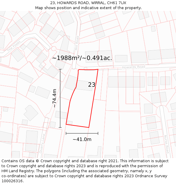 23, HOWARDS ROAD, WIRRAL, CH61 7UX: Plot and title map