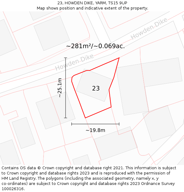 23, HOWDEN DIKE, YARM, TS15 9UP: Plot and title map