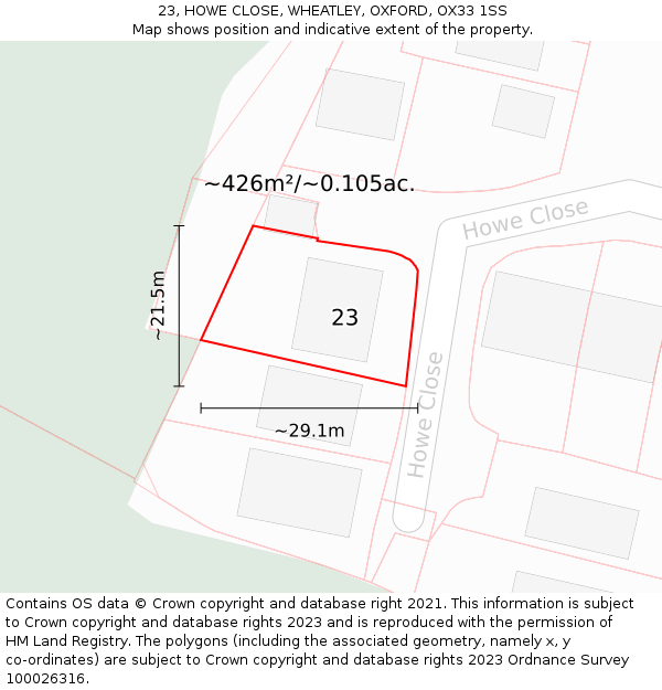 23, HOWE CLOSE, WHEATLEY, OXFORD, OX33 1SS: Plot and title map