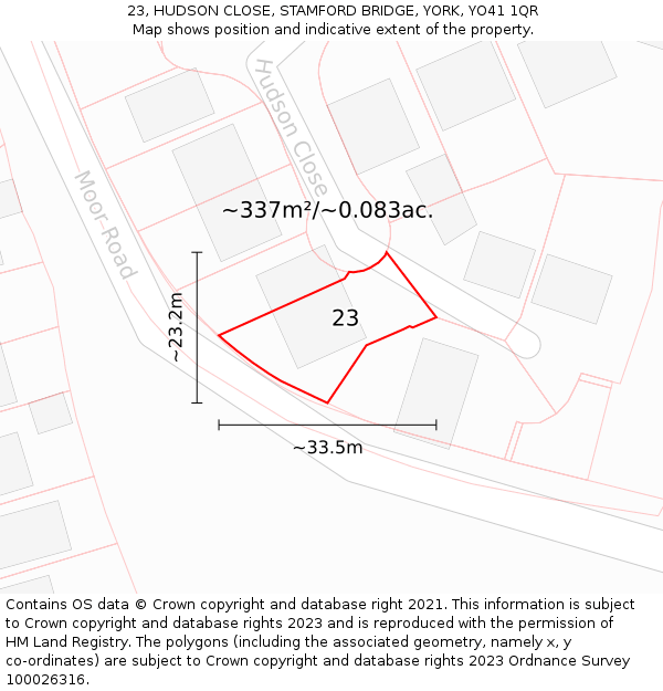 23, HUDSON CLOSE, STAMFORD BRIDGE, YORK, YO41 1QR: Plot and title map