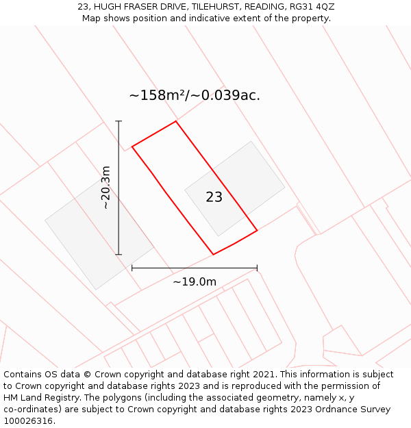 23, HUGH FRASER DRIVE, TILEHURST, READING, RG31 4QZ: Plot and title map